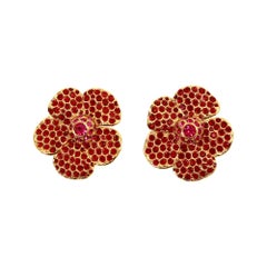 Vintage Yves Saint Laurent YSL Gold Pink and Red Flower Earrings Circa 1980's