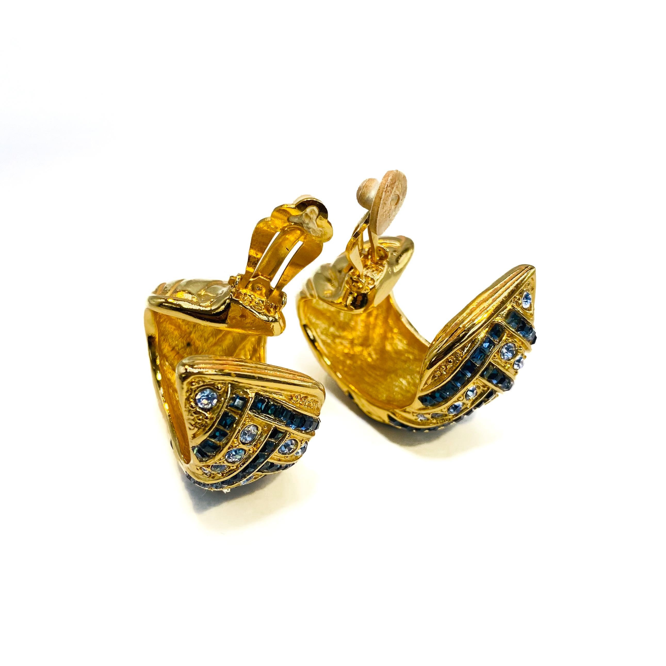Vintage YVES SAINT LAURENT YSL Gold Plated Earrings 1980s Clip On 1