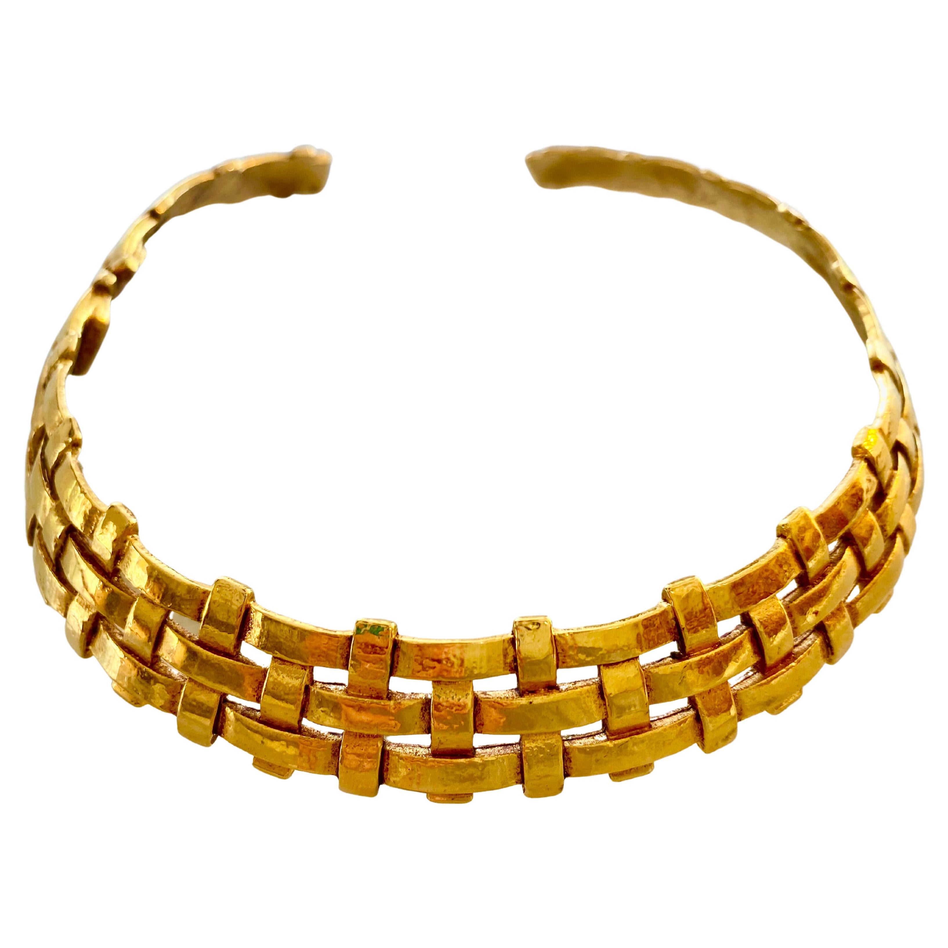 Vintage Yves Saint Laurent YSL Gold Quilted Choker Necklace, circa 1990s