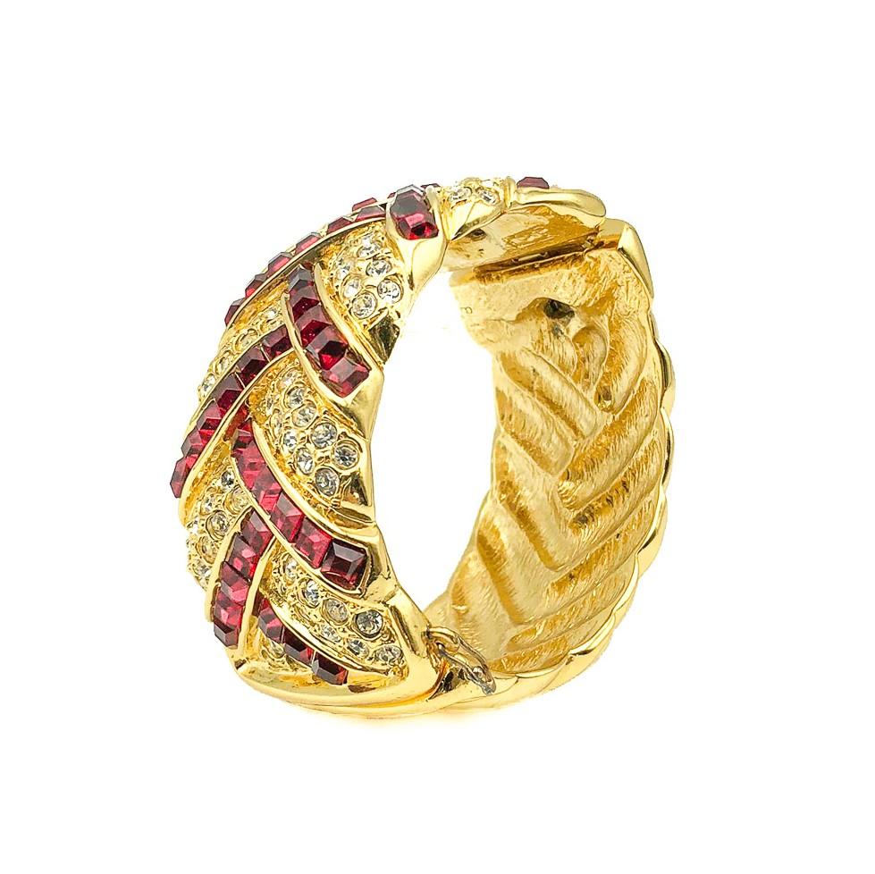 Women's or Men's Vintage Yves Saint Laurent YSL Gold Ruby Crystal Cuff 1980s For Sale