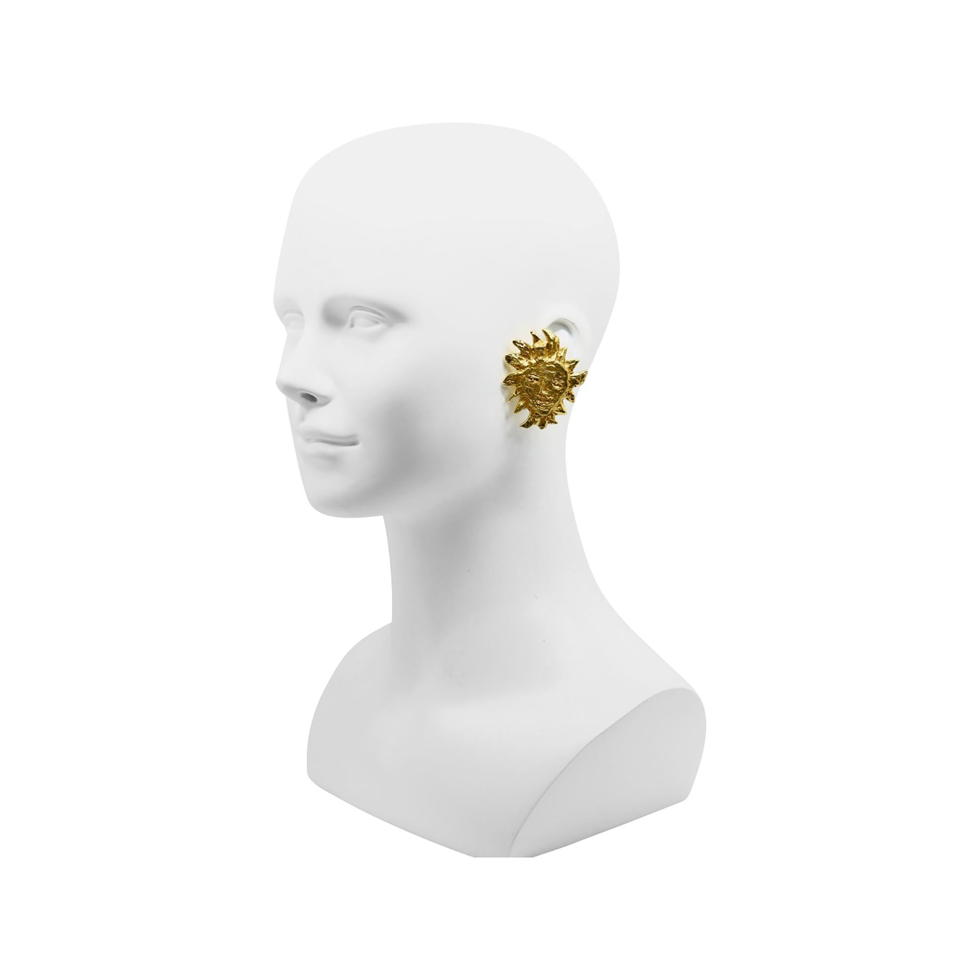 Artist Vintage Yves Saint Laurent YSL Gold Sun Earrings Circa 1980s For Sale