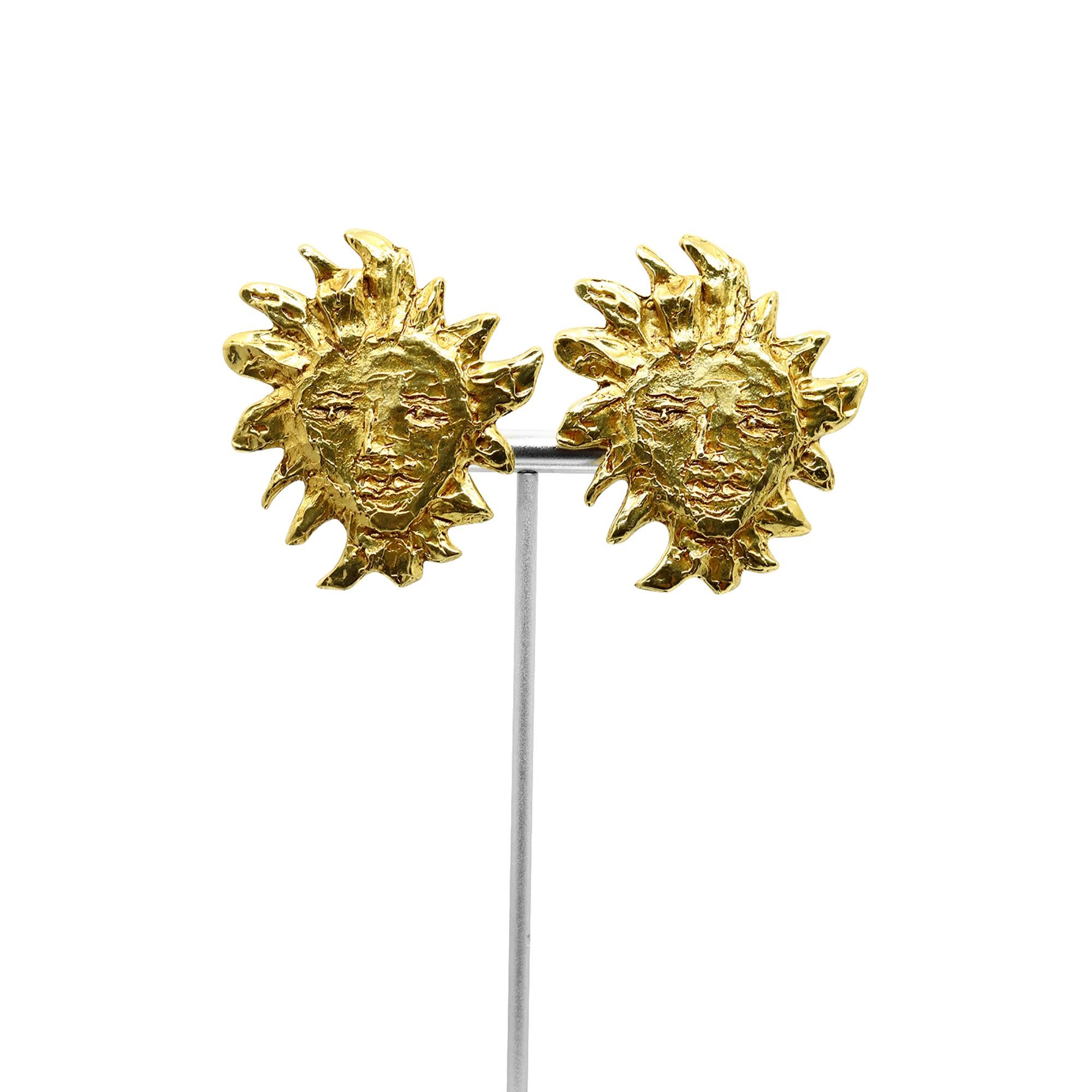 Vintage Yves Saint Laurent YSL Gold Sun Earrings Circa 1980s For Sale 1