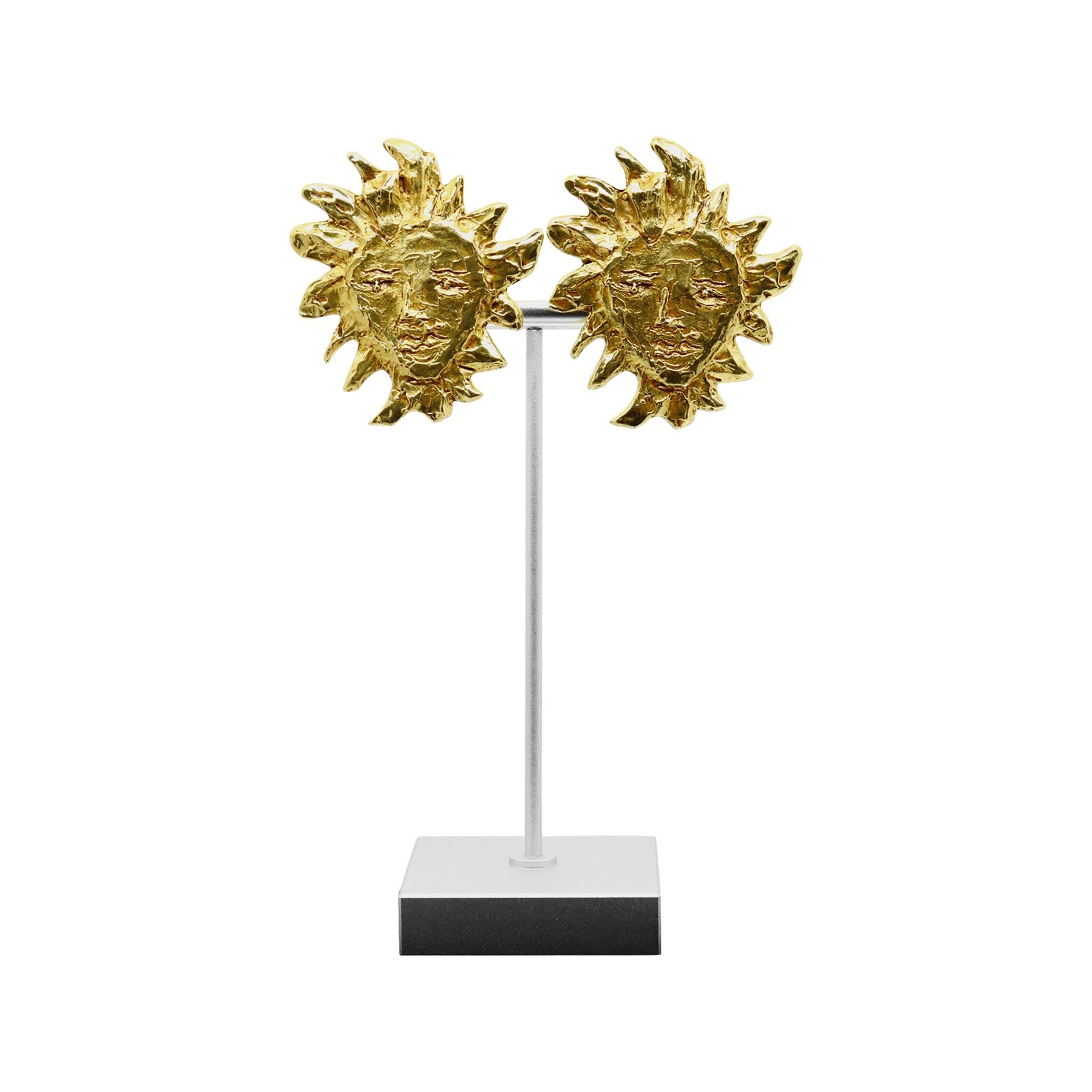 Vintage Yves Saint Laurent YSL Gold Sun Earrings Circa 1980s For Sale 2