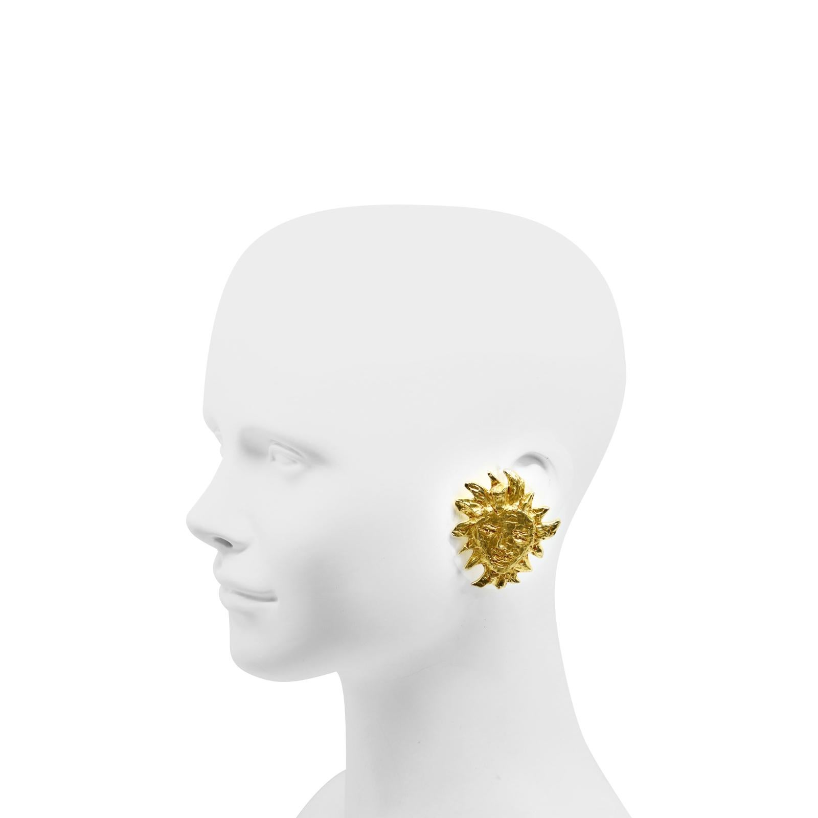 Artist Vintage Yves Saint Laurent YSL Gold Sun Earrings Circa 1980s For Sale