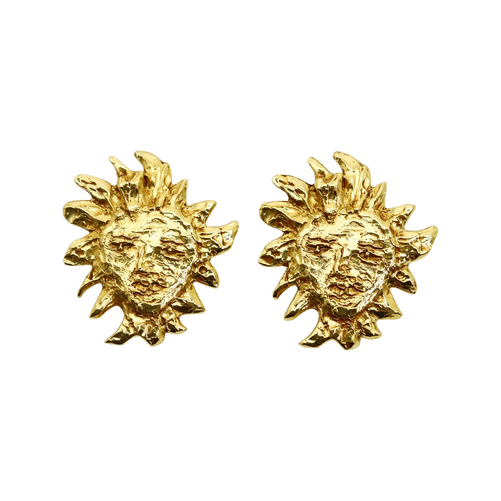 Vintage Yves Saint Laurent YSL Gold Sun Earrings Circa 1980s In Good Condition For Sale In New York, NY