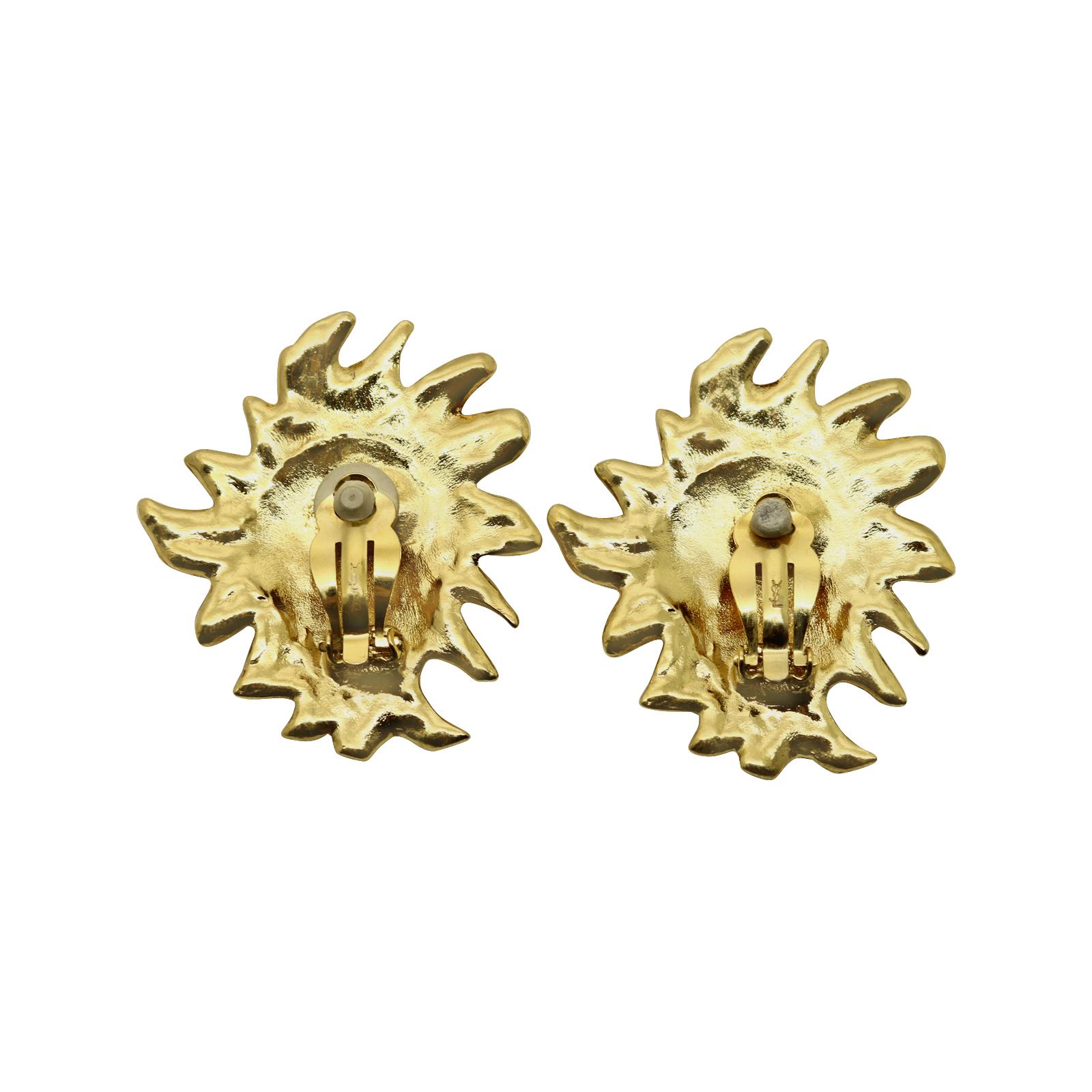 Women's or Men's Vintage Yves Saint Laurent YSL Gold Sun Earrings Circa 1980s For Sale