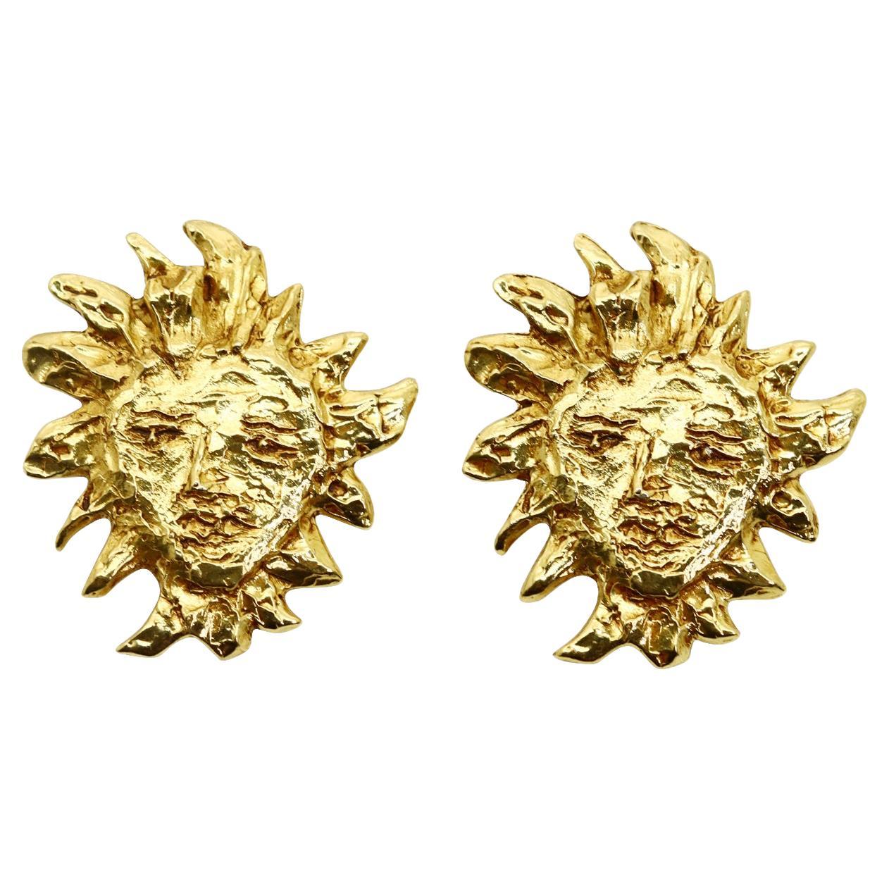 Vintage Yves Saint Laurent YSL Gold Sun Earrings