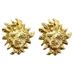 Vintage Yves Saint Laurent YSL Gold Sun Earrings Circa 1980s