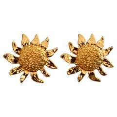 Vintage YVES SAINT LAURENT Ysl Gold Sunflower Earrings