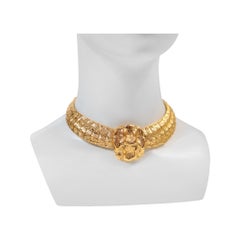 Vintage Yves Saint Laurent YSL Gold Tone Choker Necklace Circa 1980's