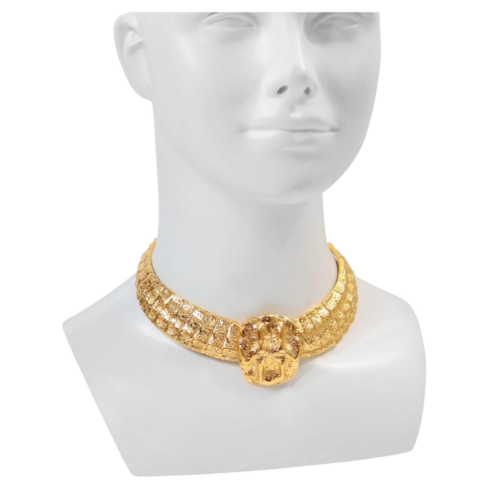 Vintage Yves Saint Laurent YSL Gold Tone Choker Necklace Circa 1980's For Sale