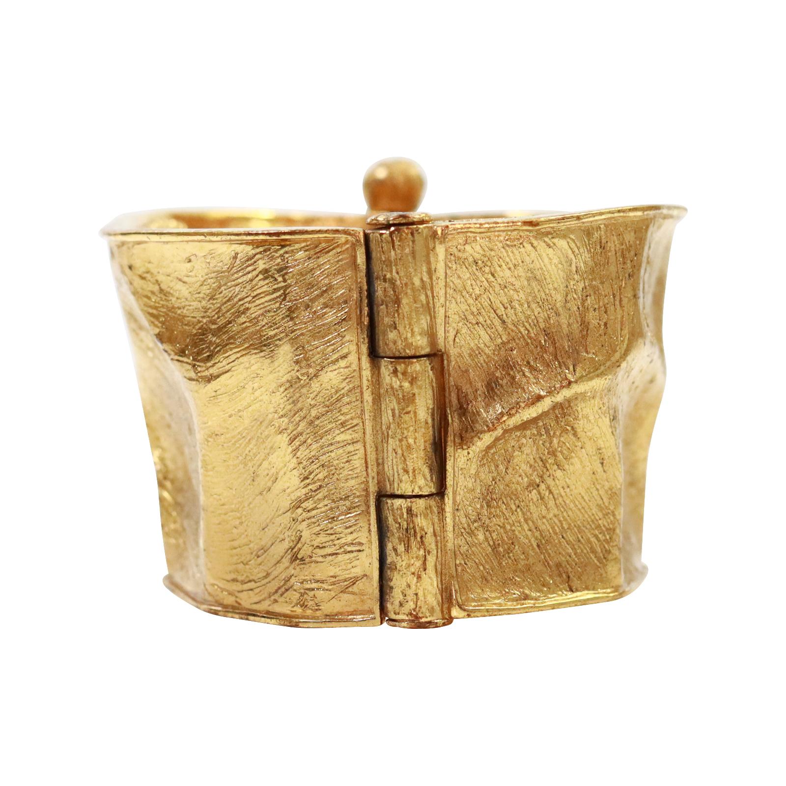Artist Vintage Yves Saint Laurent YSL Gold Tone Cuff Bracelet Circa 1990s For Sale