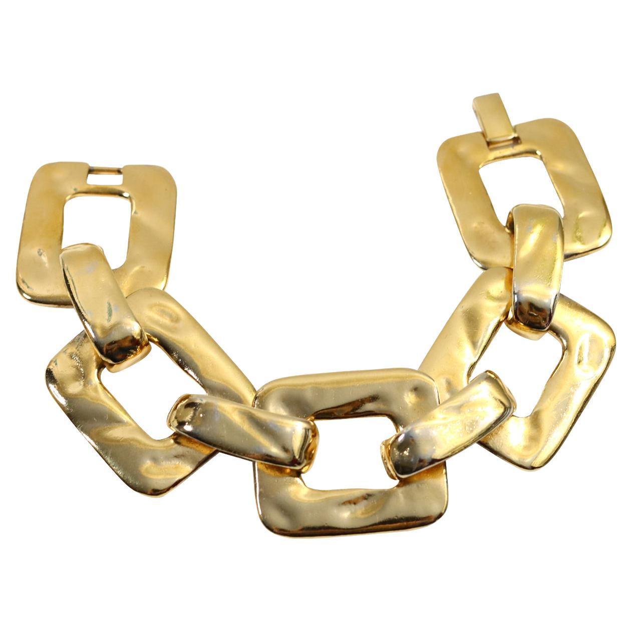 Vintage Yves Saint Laurent YSL Gold Tone Heavy Link Bracelet Circa 1970s For Sale