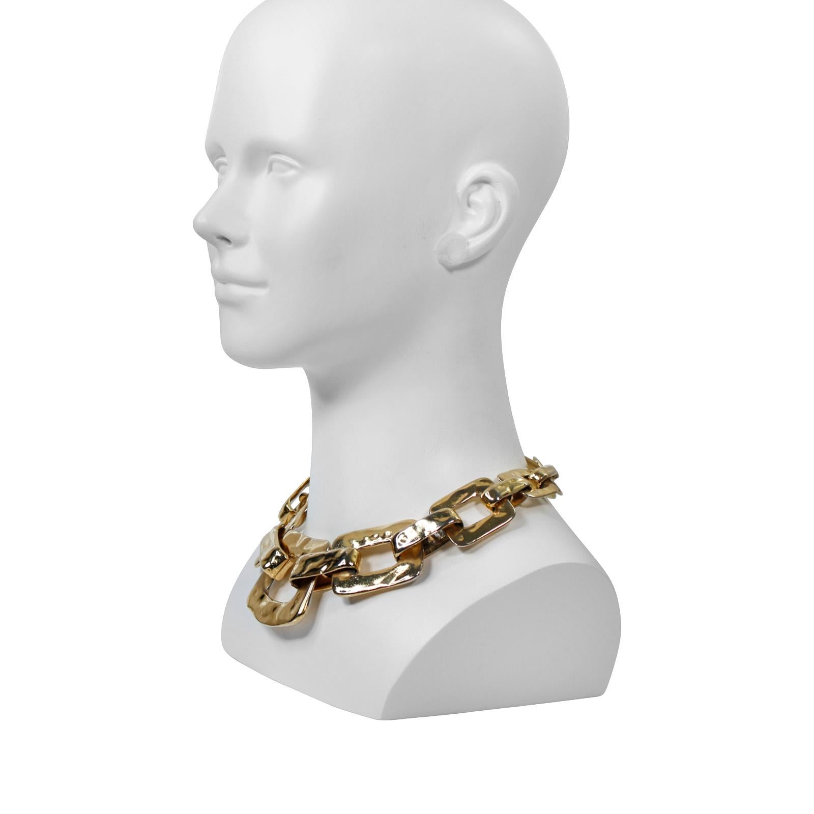 Vintage Yves Saint Laurent YSL Gold Tone Heavy Link Necklace Circa 1970s In Good Condition For Sale In New York, NY
