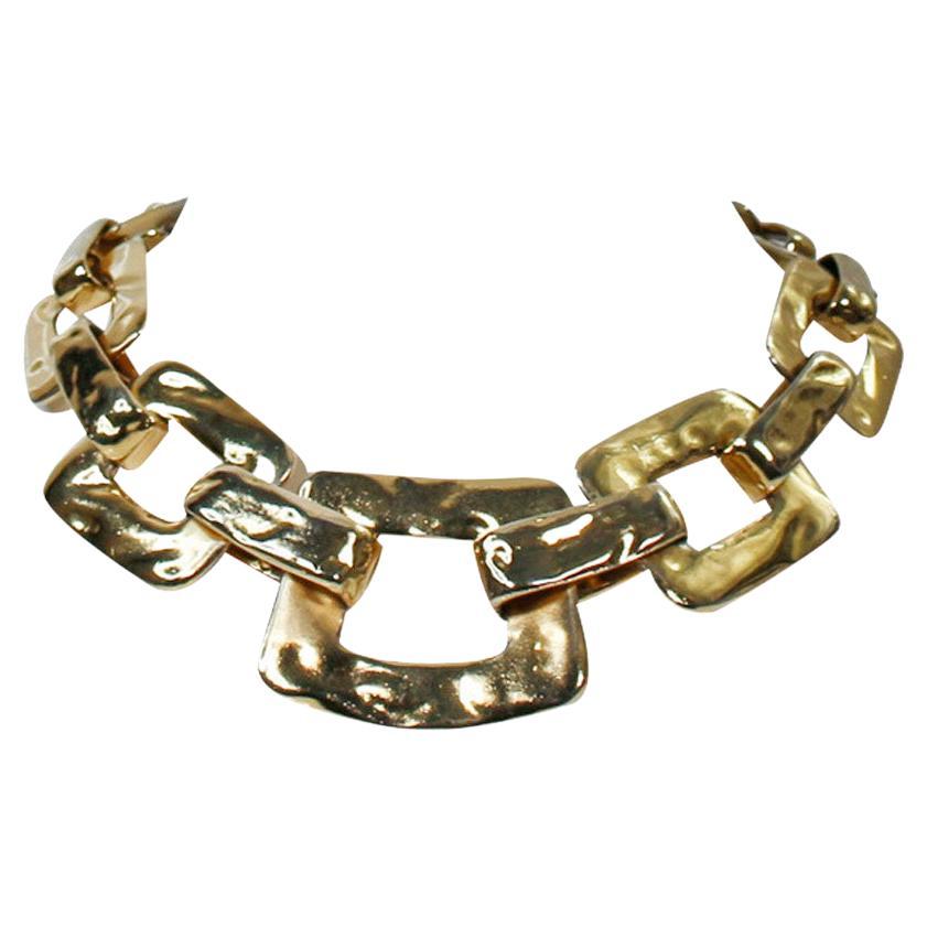 Vintage Yves Saint Laurent YSL Gold Tone Heavy Link Necklace Circa 1970s