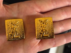 Vintage Yves Saint Laurent YSL Gold-Tone Logo Clip-On Earrings