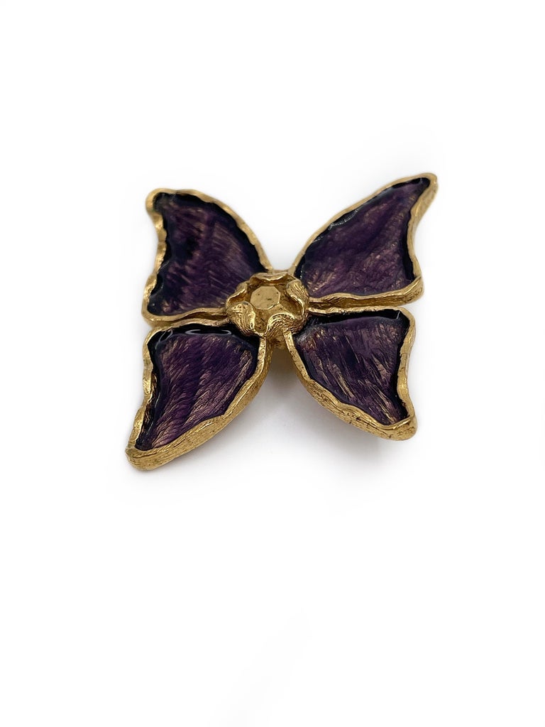 Broche Papillon Vintage En Or Avec Émail Rouge Et Noir - Bijou Ancien - Parfait État