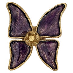 1980s Vintage Yves Saint Laurent YSL Gold Tone Purple Enamel Butterfly Brooch