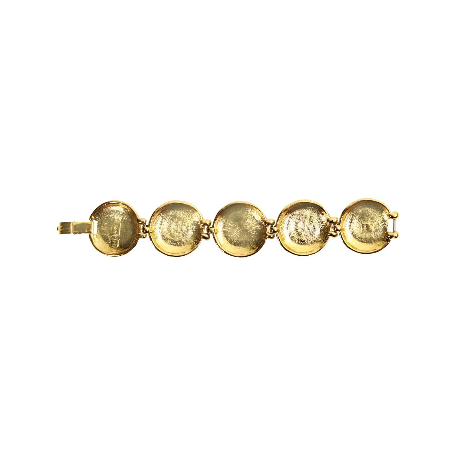 Vintage Yves Saint Laurent YSL Gold Tone Round Heavy Bracelet Circa 1980s For Sale 2
