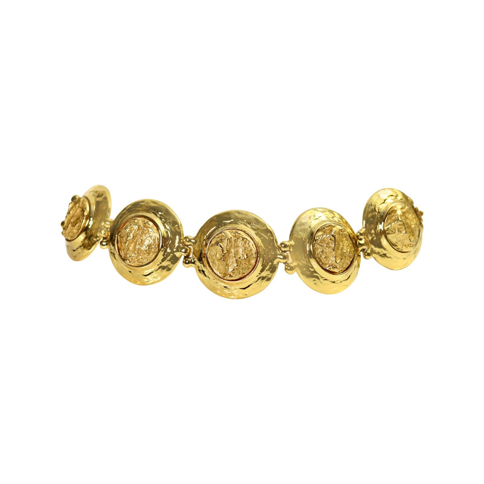Artist Vintage Yves Saint Laurent YSL Gold Tone Round Heavy Bracelet Circa 1980s For Sale