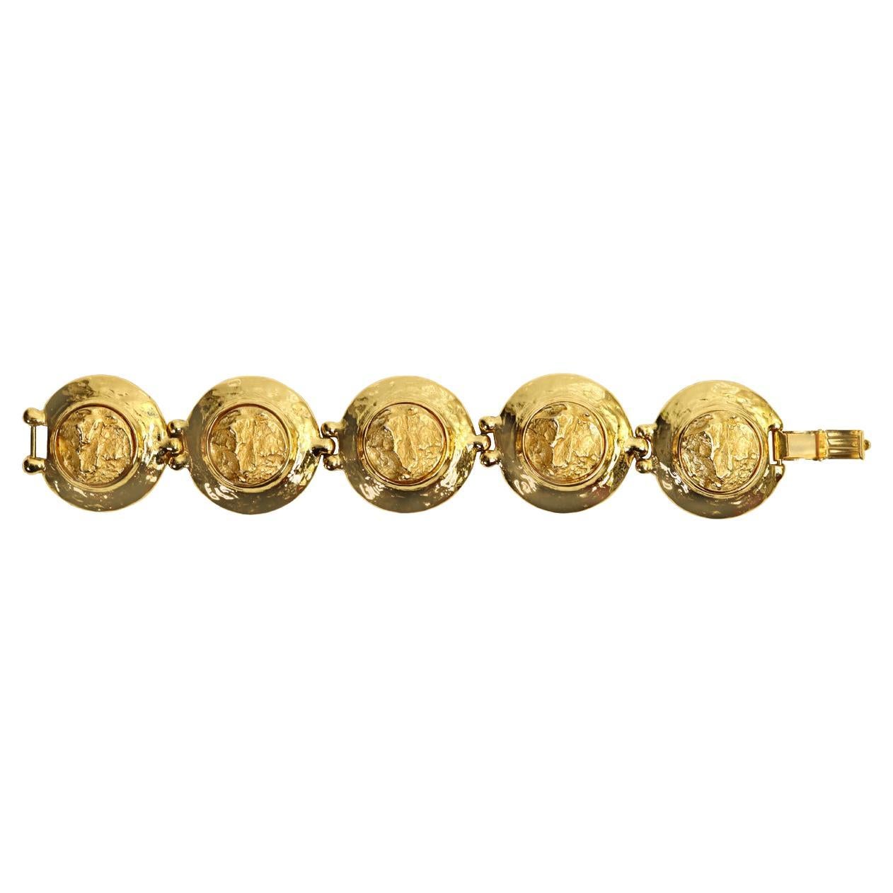 Women's or Men's Vintage Yves Saint Laurent YSL Gold Tone Round Heavy Bracelet Circa 1980s For Sale