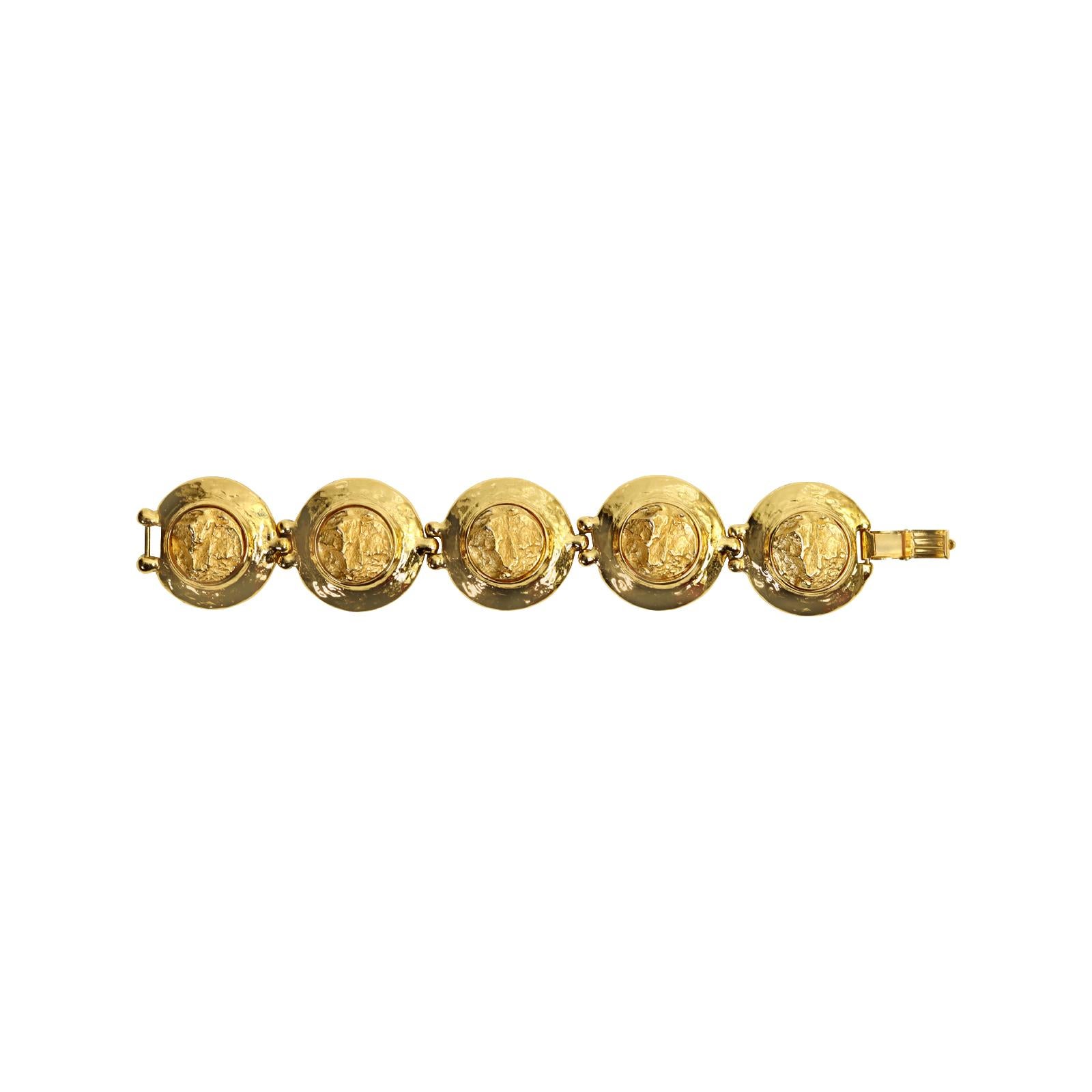 Vintage Yves Saint Laurent YSL Gold Tone Round Heavy Bracelet Circa 1980s For Sale 1