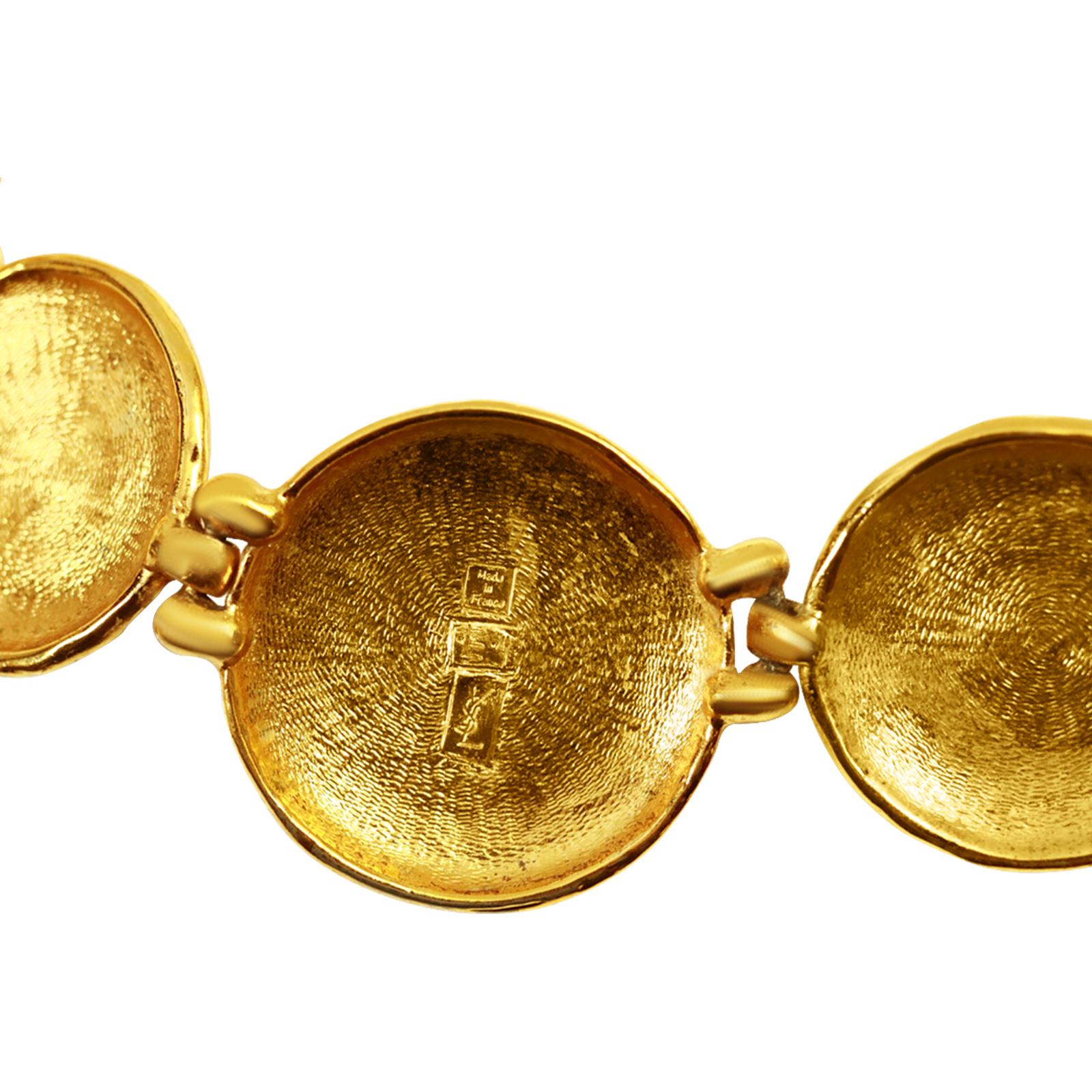 Collar Redondo Pesado Vintage Yves Saint Laurent YSL Tono Dorado Circa 1980's 6