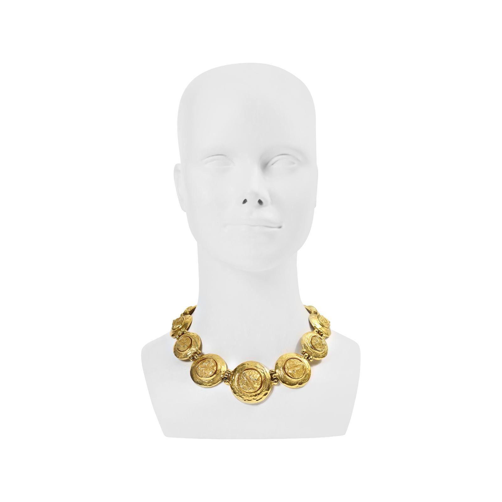 Vintage Yves Saint Laurent YSL Gold Tone Round Heavy Necklace Circa 1980's In Excellent Condition In New York, NY