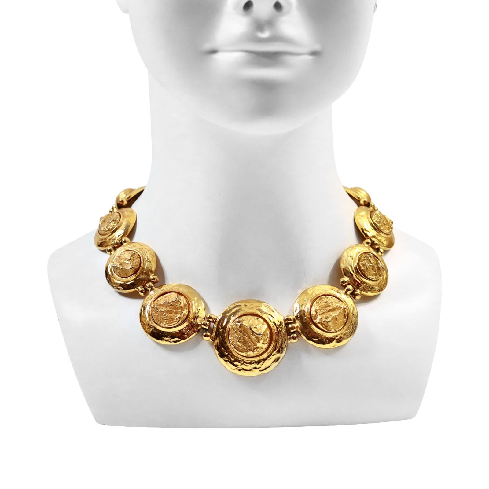 Women's or Men's Vintage Yves Saint Laurent YSL Gold Tone Round Heavy Necklace Circa 1980's