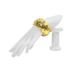 Vintage Yves Saint Laurent YSL Gold Tone Rounded Bracelet Cuff Circa 1990s