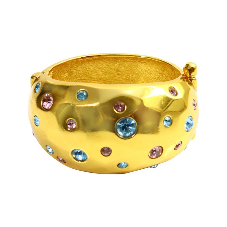 Vintage Yves Saint Laurent YSL Gold Tone Rounded Bracelet Cuff Circa 1990s For Sale 1