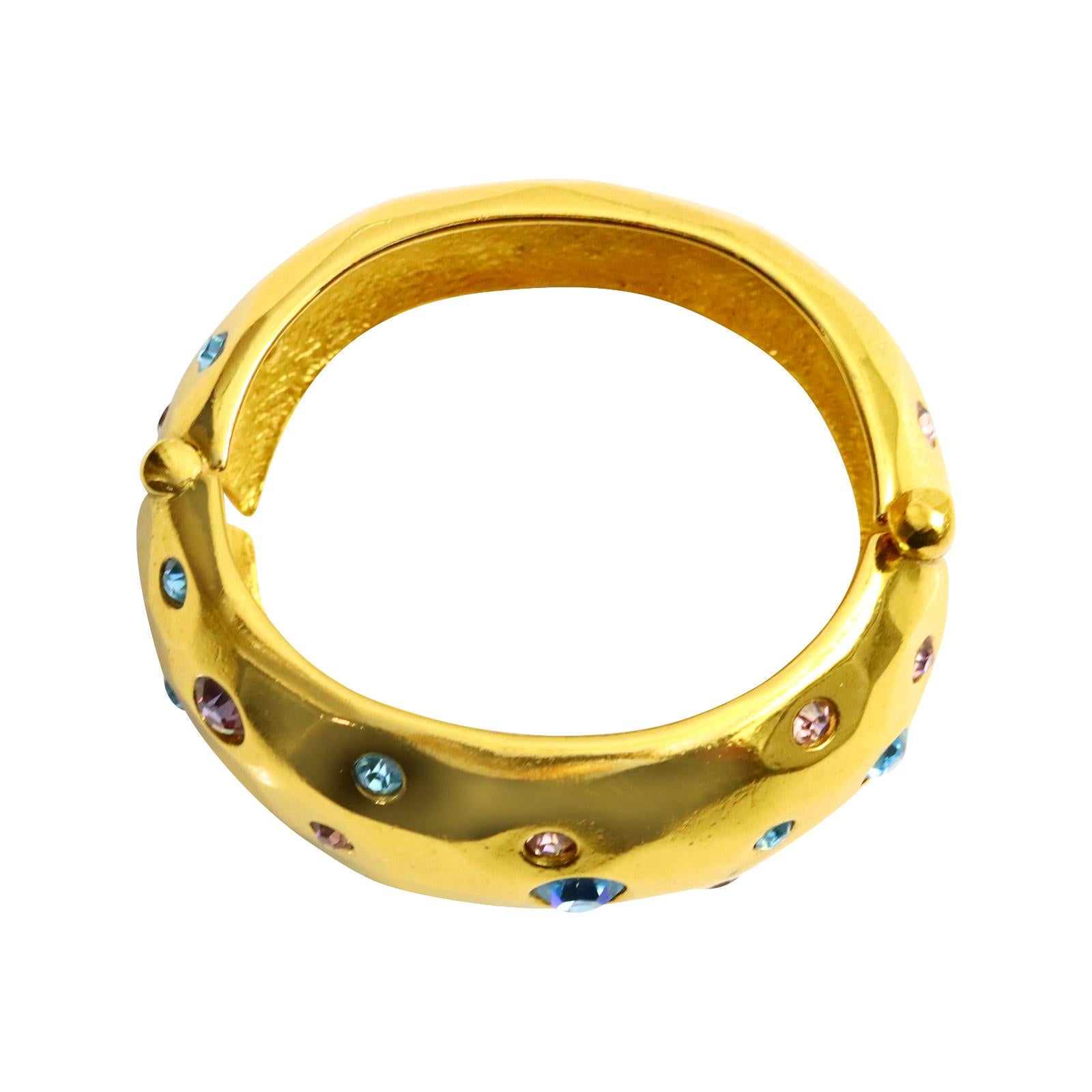Vintage Yves Saint Laurent YSL Gold Tone Rounded Bracelet Cuff Circa 1990s In Good Condition For Sale In New York, NY
