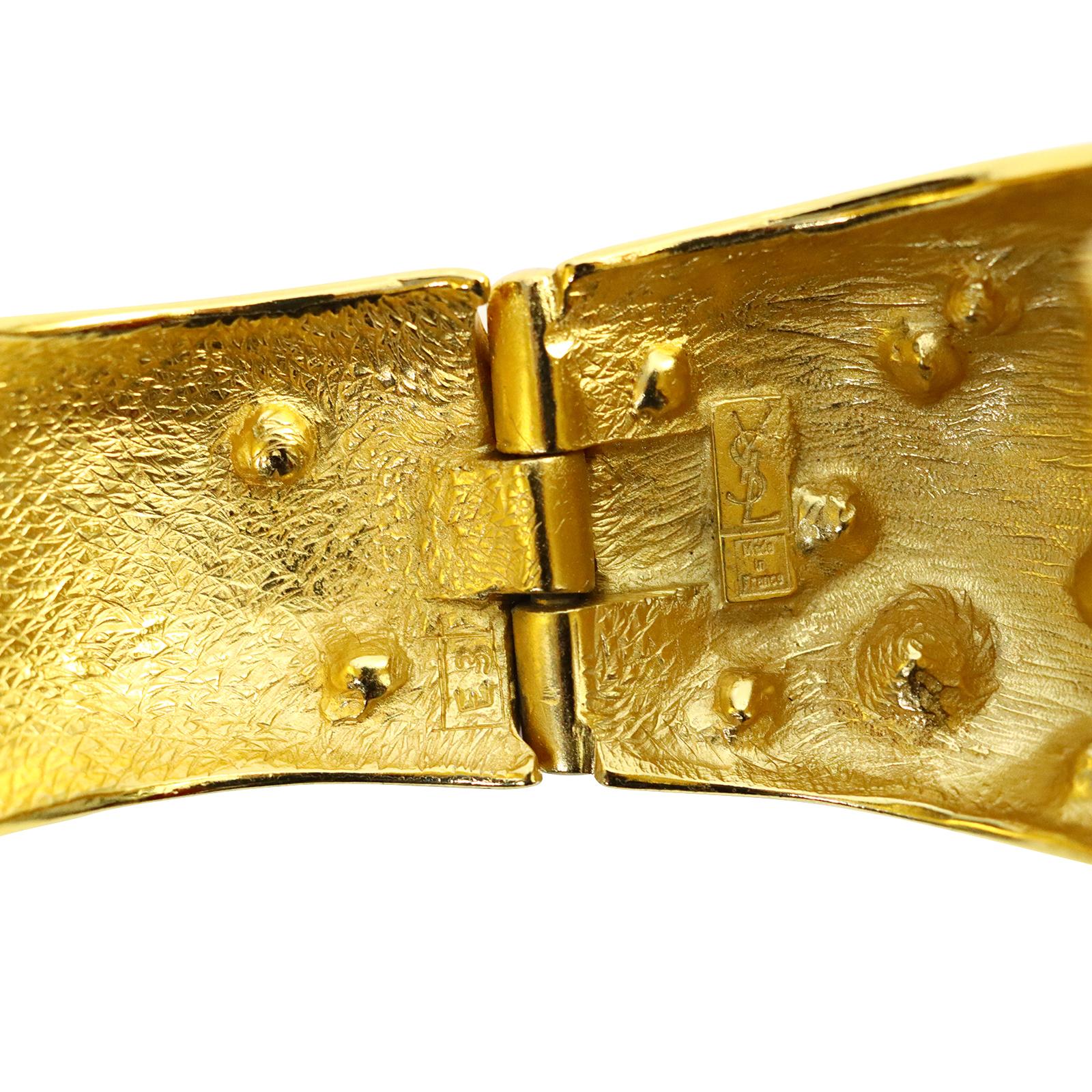 Women's or Men's Vintage Yves Saint Laurent YSL Gold Tone Rounded Bracelet Cuff Circa 1990s For Sale