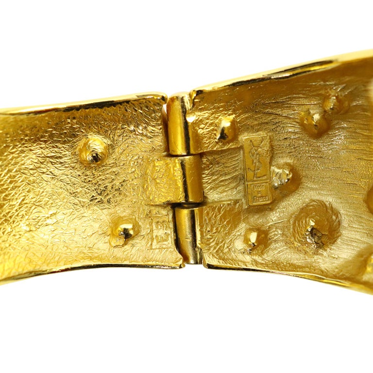 Vintage Yves Saint Laurent YSL Gold Tone Rounded Bracelet Cuff Circa 1990s For Sale 3