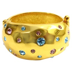 Vintage Yves Saint Laurent YSL Gold Tone Rounded Bracelet Cuff Circa 1990s