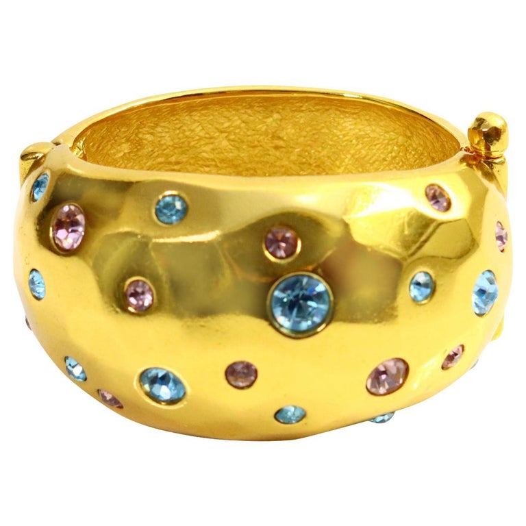 Vintage Yves Saint Laurent YSL Gold Tone Rounded Bracelet Cuff Circa 1990s For Sale
