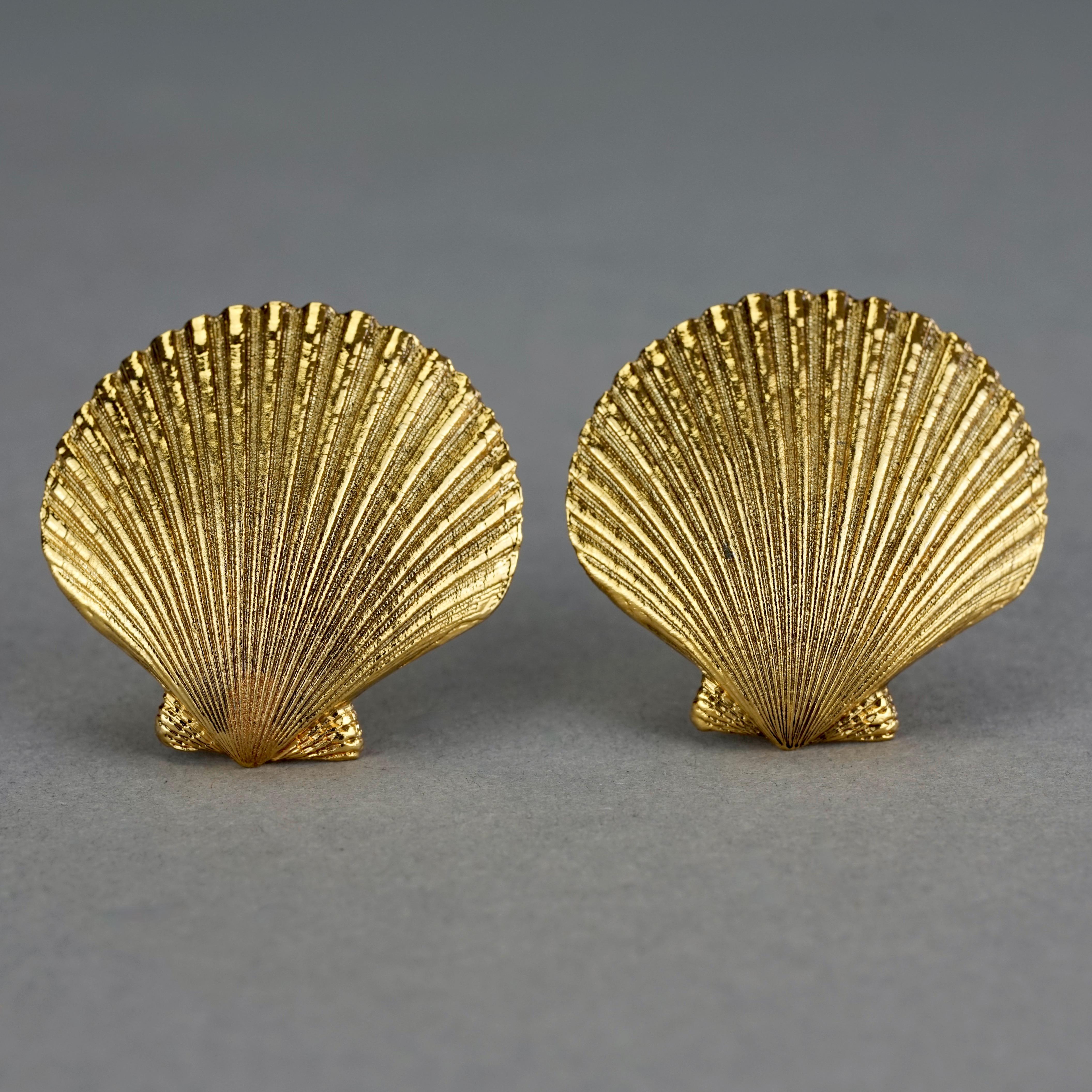 Vintage YVES SAINT LAURENT Ysl Golden Shell Earrings 2