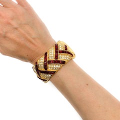 Vintage Yves Saint Laurent YSL Grand Fancy Cut Ruby Crystal Cuff 1980's
