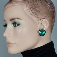 Vintage YVES SAINT LAURENT Ysl Green Cabochon Black Enamel Earrings