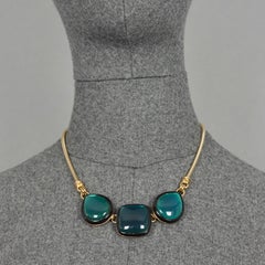 Vintage YVES SAINT LAURENT Ysl Green Cabochon Black Enamel Snake Chain Necklace