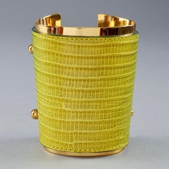 Vintage YVES SAINT LAURENT Ysl Green Ombre Embossed Leather Cuff Bracelet