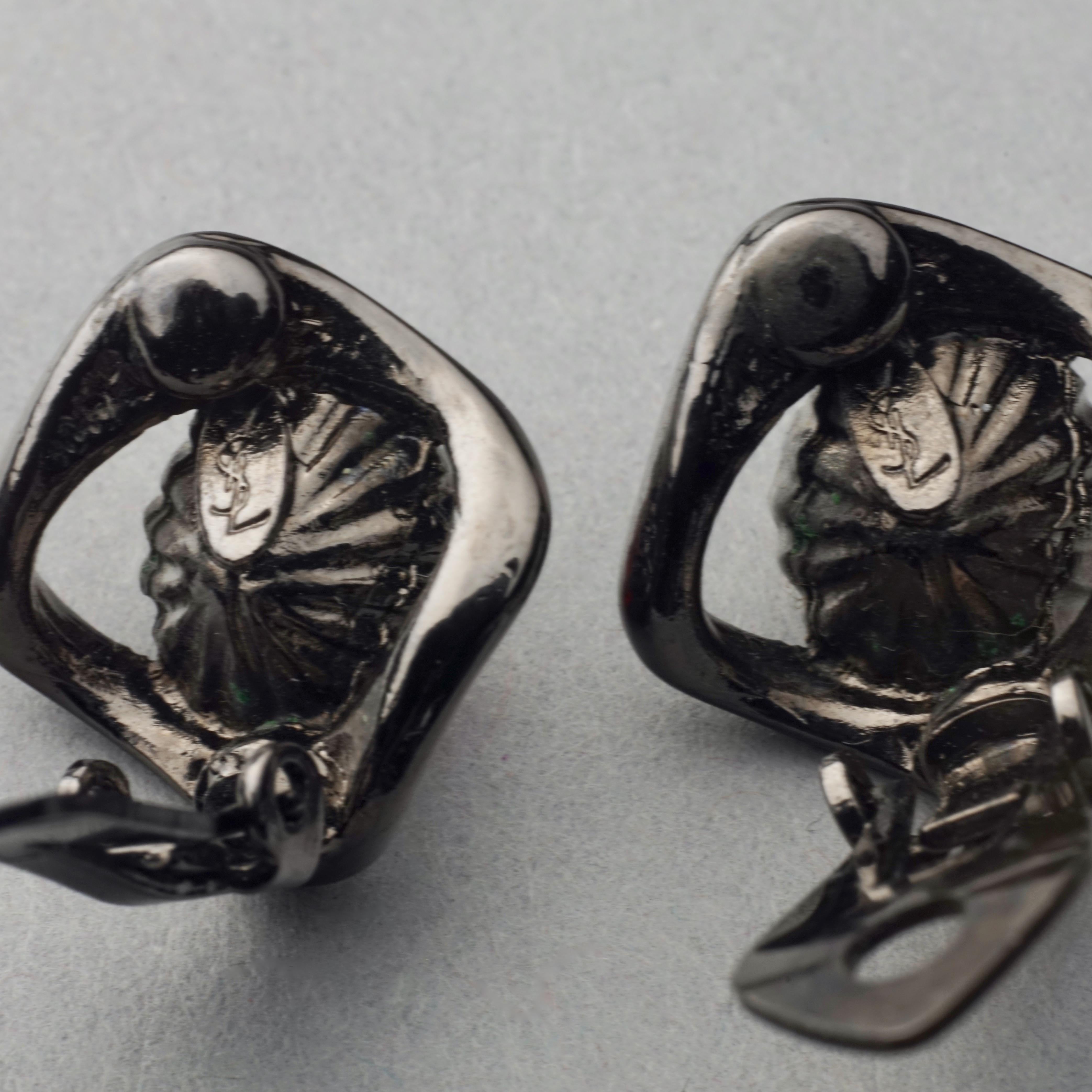 Vintage YVES SAINT LAURENT Ysl Gunmetal Ruby Rhinestone Earrings For Sale 6