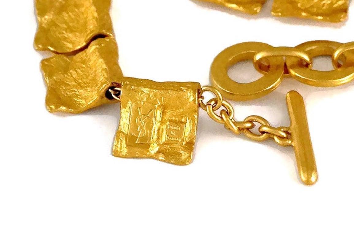 Vintage YVES SAINT LAURENT Ysl Hammered Gilt Flap Charm Necklace 6