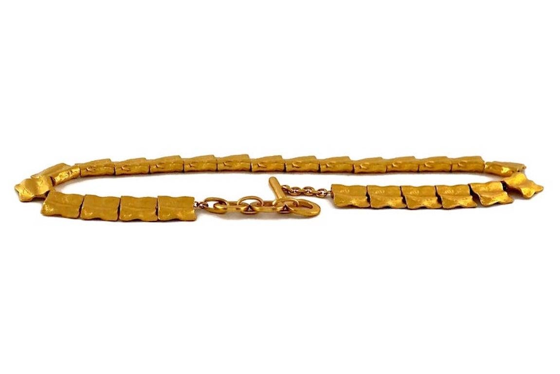 Vintage YVES SAINT LAURENT Ysl Hammered Gilt Flap Charm Necklace 1