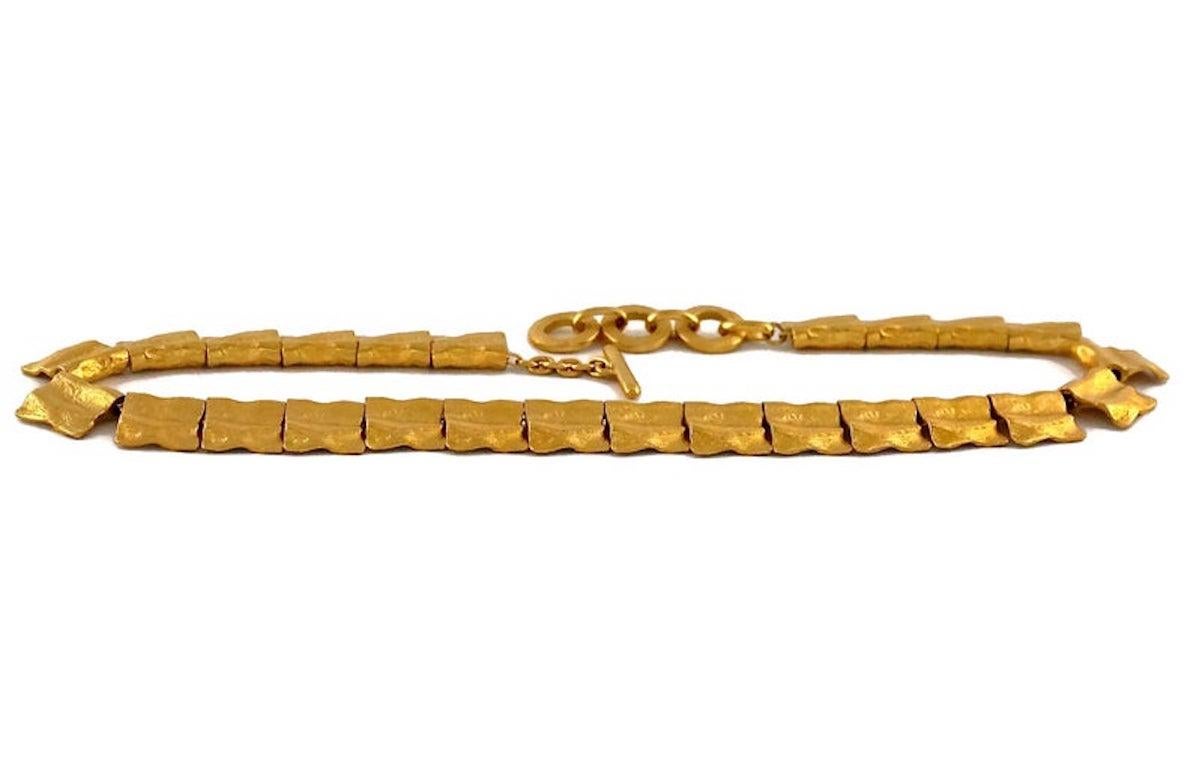 Vintage YVES SAINT LAURENT Ysl Hammered Gilt Flap Charm Necklace 2