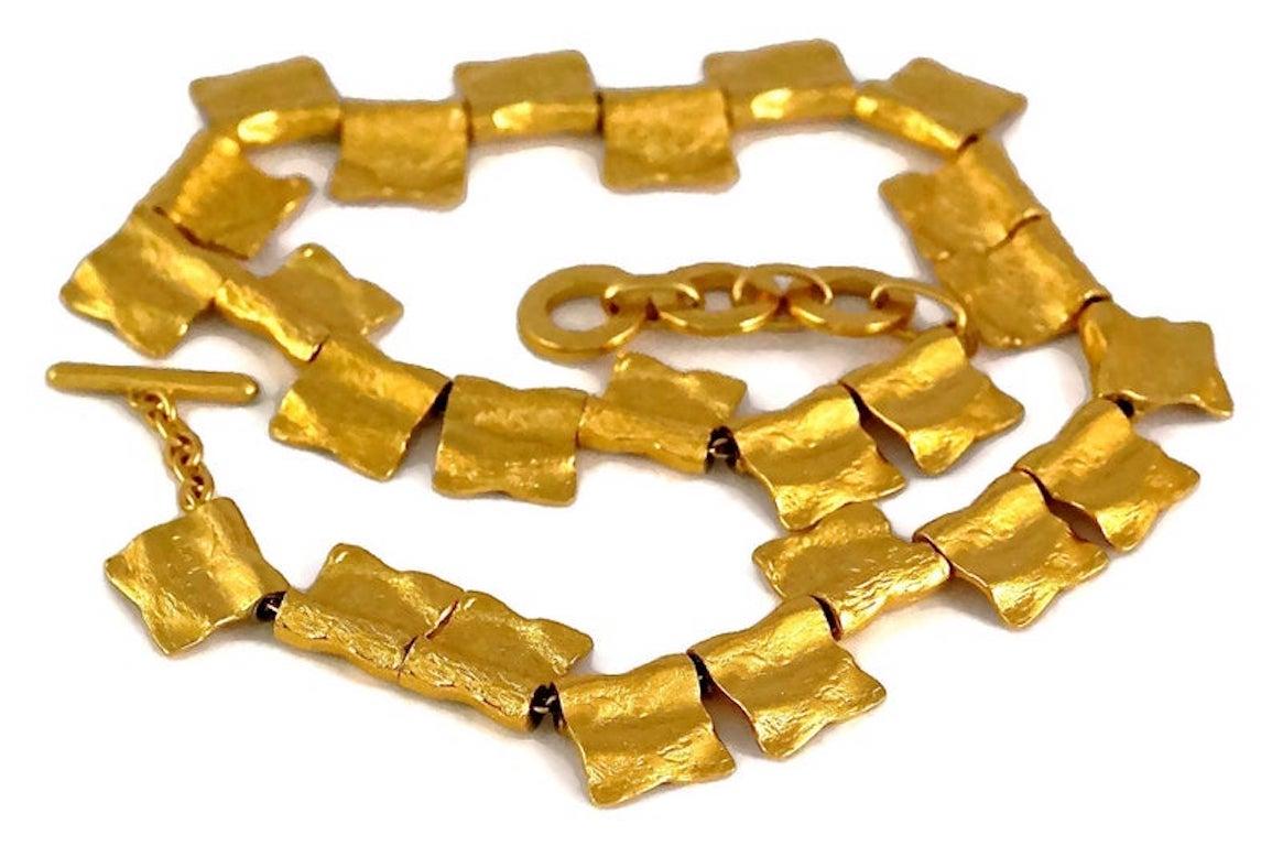 Vintage YVES SAINT LAURENT Ysl Hammered Gilt Flap Charm Necklace 5