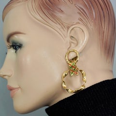 Vintage YVES SAINT LAURENT Ysl Arlequin Enamel Twisted Hoop Dangling Earrings