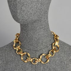 Vintage YVES SAINT LAURENT Ysl Harlequin Enamel Twisted Hoop Link Necklace