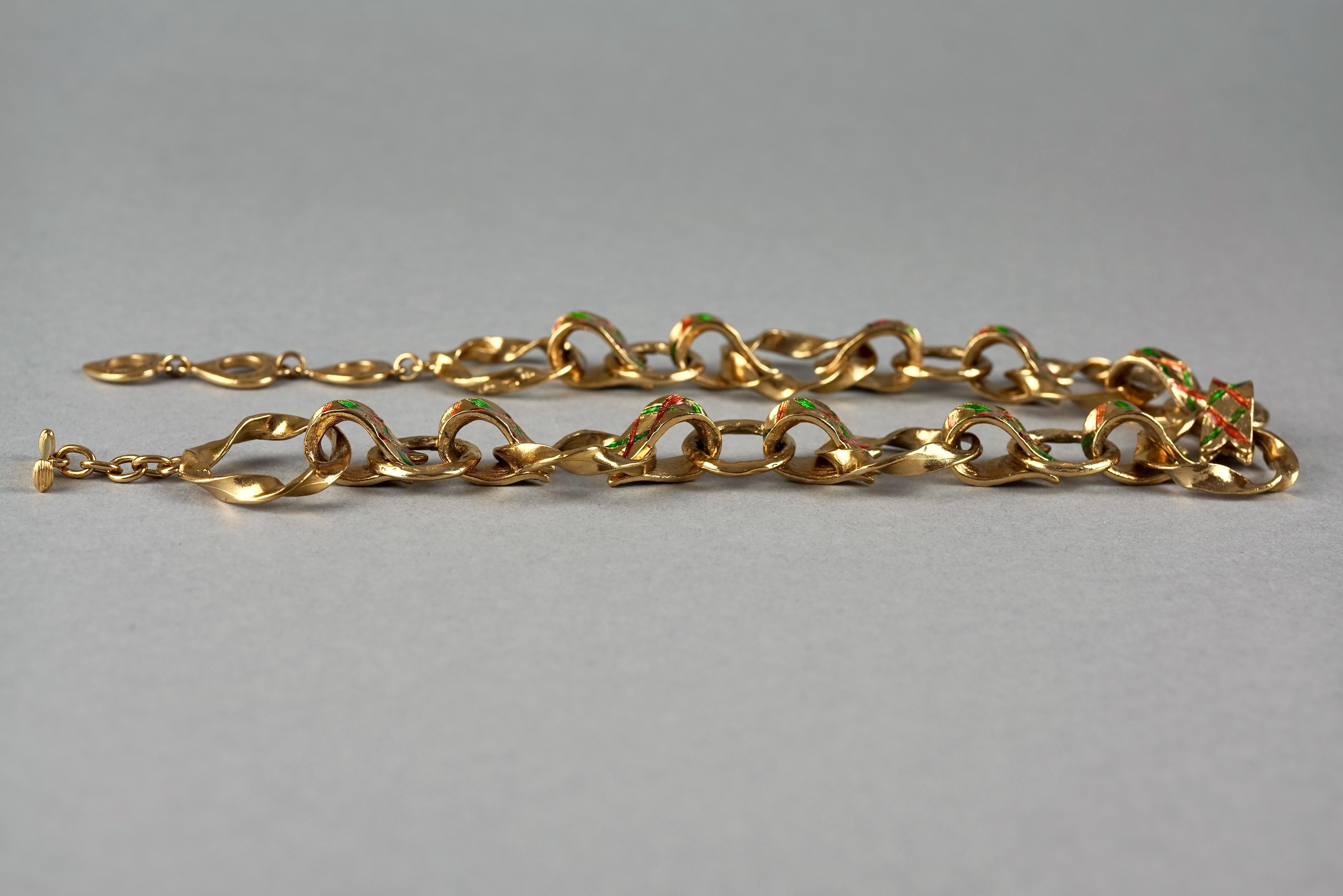 Vintage YVES SAINT LAURENT Ysl Harlequin Enamel Twisted Hoop Link Necklace In Excellent Condition For Sale In Kingersheim, Alsace