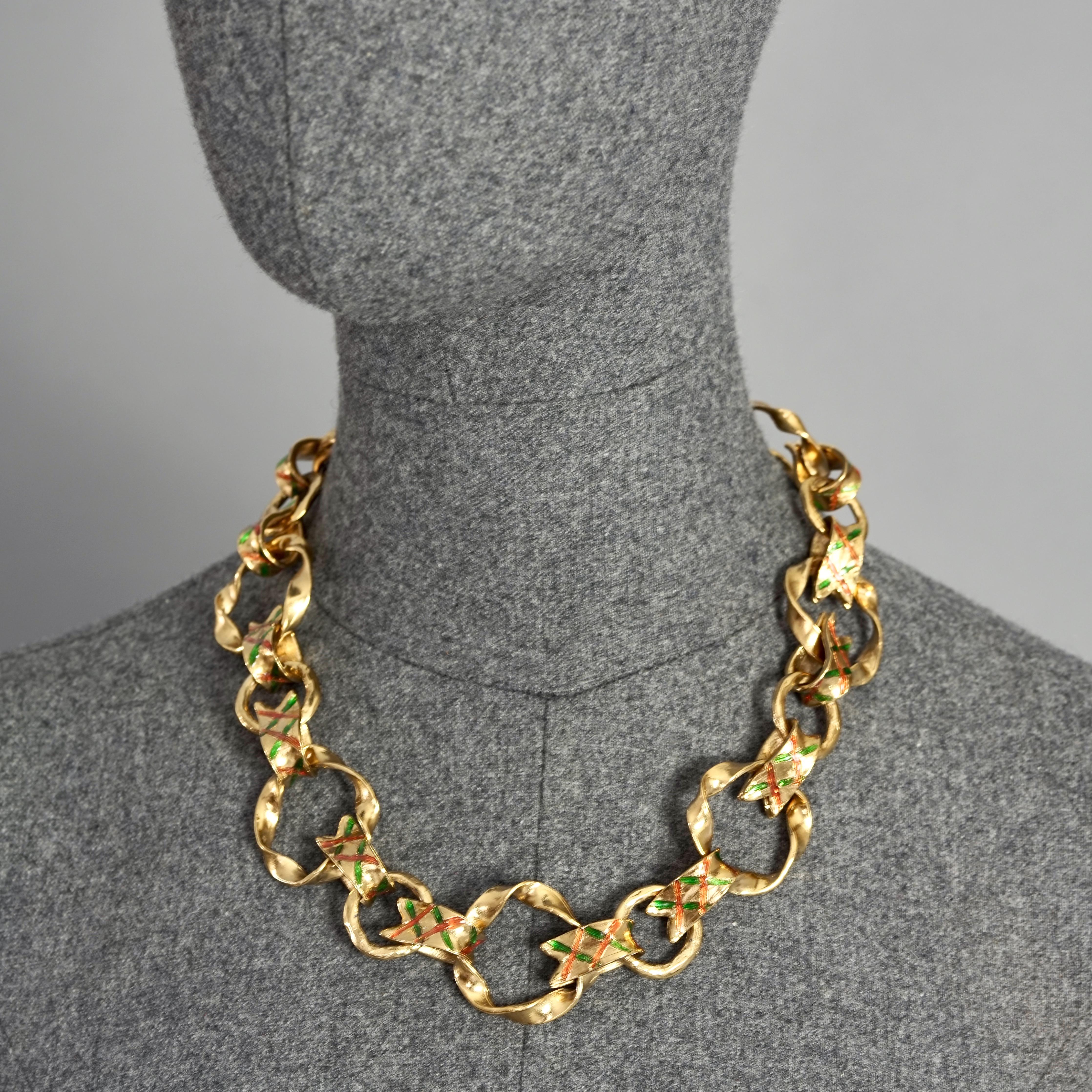 Vintage YVES SAINT LAURENT Ysl Harlequin Enamel Twisted Hoop Link Necklace For Sale 1